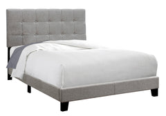 Bed, Full Size, Bedroom, Upholstered, Grey Linen Look, Transitional