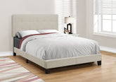Bed, Full Size, Bedroom, Upholstered, Beige Linen Look, Black Wood Legs, Transitional