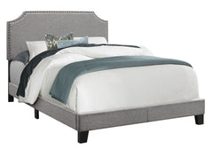 Bed, Full Size, Bedroom, Upholstered, Grey Linen Look, Chrome Trim, Transitional