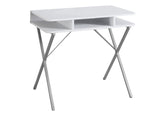 Computer Desk, Home Office, Laptop, Storage Shelves, 31"l, Work, White Laminate, Grey Metal, Contemporary, Modern
