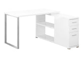 Computer Desk, Home Office, Corner, Left, Right Set-up, Storage Drawers, L Shape, Work, Laptop, White Laminate, Grey Metal, Contemporary, Modern