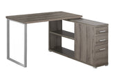Computer Desk, Home Office, Corner, Left, Right Set-up, Storage Drawers, L Shape, Work, Laptop, Brown Laminate, Grey Metal, Contemporary, Modern