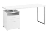 Computer Desk, Home Office, Laptop, Left, Right Set-up, Storage Drawers, 60"l, Work, White Laminate, Grey Metal, Contemporary, Modern