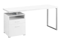 Computer Desk, Home Office, Laptop, Left, Right Set-up, Storage Drawers, 60"l, Work, White Laminate, Grey Metal, Contemporary, Modern