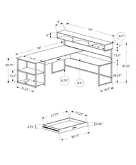 Computer Desk, Home Office, Corner, Storage Drawers, L Shape, Work, Laptop, Grey Laminate, Black Metal, Contemporary, Modern