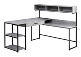 Computer Desk, Home Office, Corner, Storage Drawers, L Shape, Work, Laptop, Grey Laminate, Black Metal, Contemporary, Modern