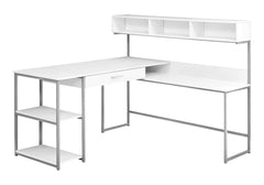 Computer Desk, Home Office, Corner, Storage Drawers, L Shape, Work, Laptop, White Laminate, Grey Metal, Contemporary, Modern