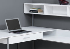 Computer Desk, Home Office, Corner, Storage Drawers, L Shape, Work, Laptop, White Laminate, Grey Metal, Contemporary, Modern