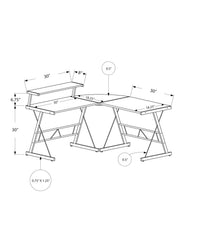 Computer Desk, Home Office, Corner, L Shape, Work, Laptop, Brown Laminate, Grey Metal, Contemporary, Modern
