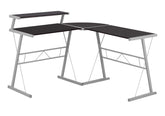 Computer Desk, Home Office, Corner, L Shape, Work, Laptop, Brown Laminate, Grey Metal, Contemporary, Modern