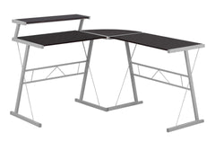 Computer Desk, Home Office, Corner, L Shape, Work, Laptop, Brown Laminate, Grey Metal, Contemporary, Modern