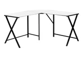 Computer Desk, Home Office, Corner, 55"l, L Shape, Work, Laptop, White Laminate, Black Metal, Contemporary, Modern