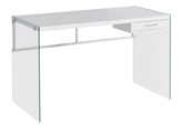Computer Desk, Home Office, Laptop, Storage Drawers, 48"l, Work, Glossy White Laminate, Clear Tempered Glass, Contemporary, Modern