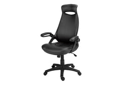 Office Chair, Adjustable Height, Swivel, Ergonomic, Armrests, Computer Desk, Work, Black Leather Look, Black Metal, Contemporary, Modern