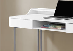 Computer Desk, Home Office, Laptop, Storage Drawers, 48"l, Work, White Laminate, Grey Metal, Contemporary, Modern