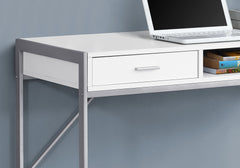 Computer Desk, Home Office, Laptop, Storage Drawers, 48"l, Work, White Laminate, Grey Metal, Contemporary, Modern
