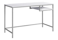 Computer Desk, Home Office, Laptop, 48"l, Work, White Laminate, Grey Metal, Contemporary, Modern
