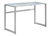 Computer Desk, Home Office, Laptop, 48"l, Work, Frosted White Tempered Glass, Grey Metal, Contemporary, Modern