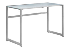 Computer Desk, Home Office, Laptop, 48"l, Work, Frosted White Tempered Glass, Grey Metal, Contemporary, Modern