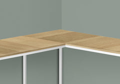 Computer Desk, Home Office, Corner, 58"l, L Shape, Work, Laptop, Natural Laminate, White Metal, Contemporary, Modern