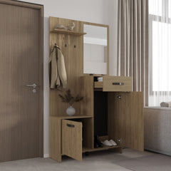 Hall Tree, 2 Doors, 1 Drawer, 1 Shelf, 1 Mirror