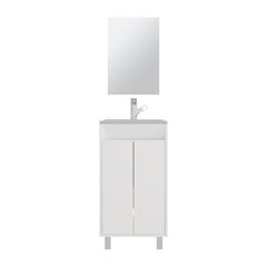 Bathroom Set, Cabinet with Sink + Mirror, 2 Doors, 4 Legs, 2 Shelves, 1 Mirror, White