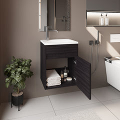 Bathroom Vanity with Sink, 1 Door, Black Wengue
