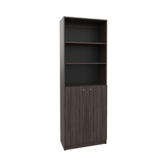 2-Door Bookcase with Upper Shelves, Dark Walnut / Black Wengue