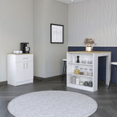 2 Piece Kitchen Set, Kitchen Island Table + Pantry Cabinet, White / Light Oak