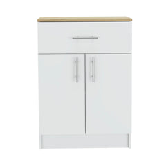 2 Piece Kitchen Set, Kitchen Island Table + Pantry Cabinet, White / Light Oak