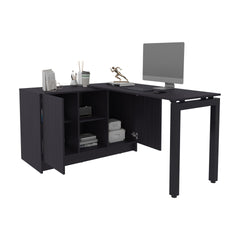 Desk 28.5" H, 2 Doors, 5 Shelves, 2 Legs, Black Wengue - Home Office