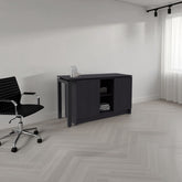 Desk 28.5" H, 2 Doors, 5 Shelves, 2 Legs, Black Wengue - Home Office