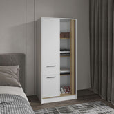 Armoire 70.8 inch H, 1 Door, 1 Drawer, 4 Shelves, White/Natural Oak - Bedroom