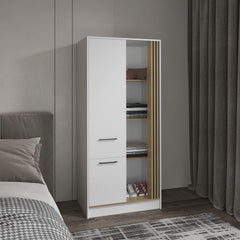 Armoire 70.8 inch H, 1 Door, 1 Drawer, 4 Shelves, White/Natural Oak - Bedroom