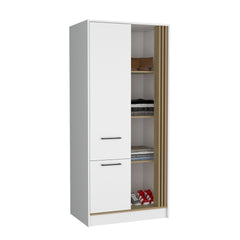 Armoire 70.8 inch H, 1 Door, 1 Drawer, 4 Shelves, White/Natural Oak - Bedroom