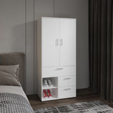 Armoire 70.90 inch H, 2 Doors, 3 Drawers, 2 Shelves, 6 Legs, White - Bedroom