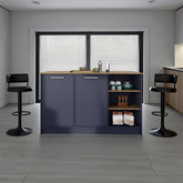 Kitchen Island 35.7" H, 2 Doors, 7 Shelves, Alby Blue / Natural Oak - Kitchen
