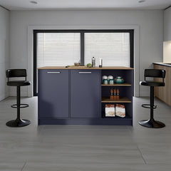 Kitchen Island 35.7" H, 2 Doors, 7 Shelves, Alby Blue / Natural Oak - Kitchen