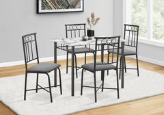 Dining Table Set, 5pcs Set, Small, 40" Rectangular, Kitchen, White Marble Look Laminate, Black Metal, Contemporary, Modern