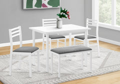 Dining Set, 5pcs Set, 40" Rectangular, Kitchen, Small, White Metal And Laminate, Grey Fabric, Contemporary, Modern