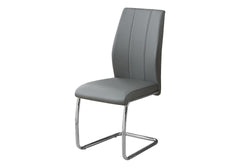 Dining Chair, Set Of 2, Side, Upholstered, Kitchen, Dining Room, 39" Height, Grey Leather Look, Chrome Metal, Contemporary, Modern