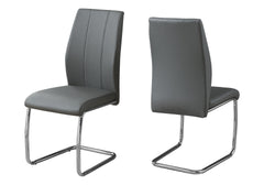 Dining Chair, Set Of 2, Side, Upholstered, Kitchen, Dining Room, 39" Height, Grey Leather Look, Chrome Metal, Contemporary, Modern