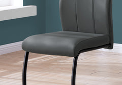 Dining Chair, Set Of 2, Side, Upholstered, Kitchen, Dining Room, 39" Height, Grey Leather Look, Black Metal, Contemporary, Modern