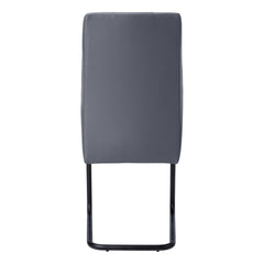 Dining Chair, Set Of 2, Side, Upholstered, Kitchen, Dining Room, 39" Height, Grey Leather Look, Black Metal, Contemporary, Modern
