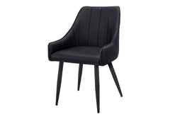 Dining Chair, Set Of 2, Side, Upholstered, Kitchen, Dining Room, Black Leather Look, Black Metal, Contemporary, Modern