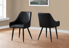 Dining Chair, Set Of 2, Side, Upholstered, Kitchen, Dining Room, Black Leather Look, Black Metal, Contemporary, Modern