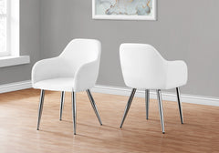Dining Chair, Set Of 2, Side, Upholstered, Kitchen, Dining Room, White Leather Look, Chrome Metal, Contemporary, Modern