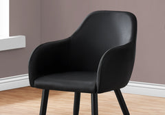 Dining Chair, Set Of 2, Side, Upholstered, Kitchen, Dining Room, Black Leather Look, Black Metal, Contemporary, Modern