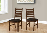 Dining Chair, 37" Height, Set Of 2, Dining Room, Kitchen, Side, Upholstered, Brown Solid Wood, Brown Leather Look, Transitional