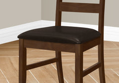 Dining Chair, 37" Height, Set Of 2, Dining Room, Kitchen, Side, Upholstered, Brown Solid Wood, Brown Leather Look, Transitional